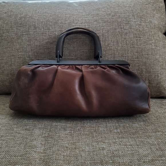 Wood Handle Gucci Distressed Brown Leather Handbag - Picture 3 of 8